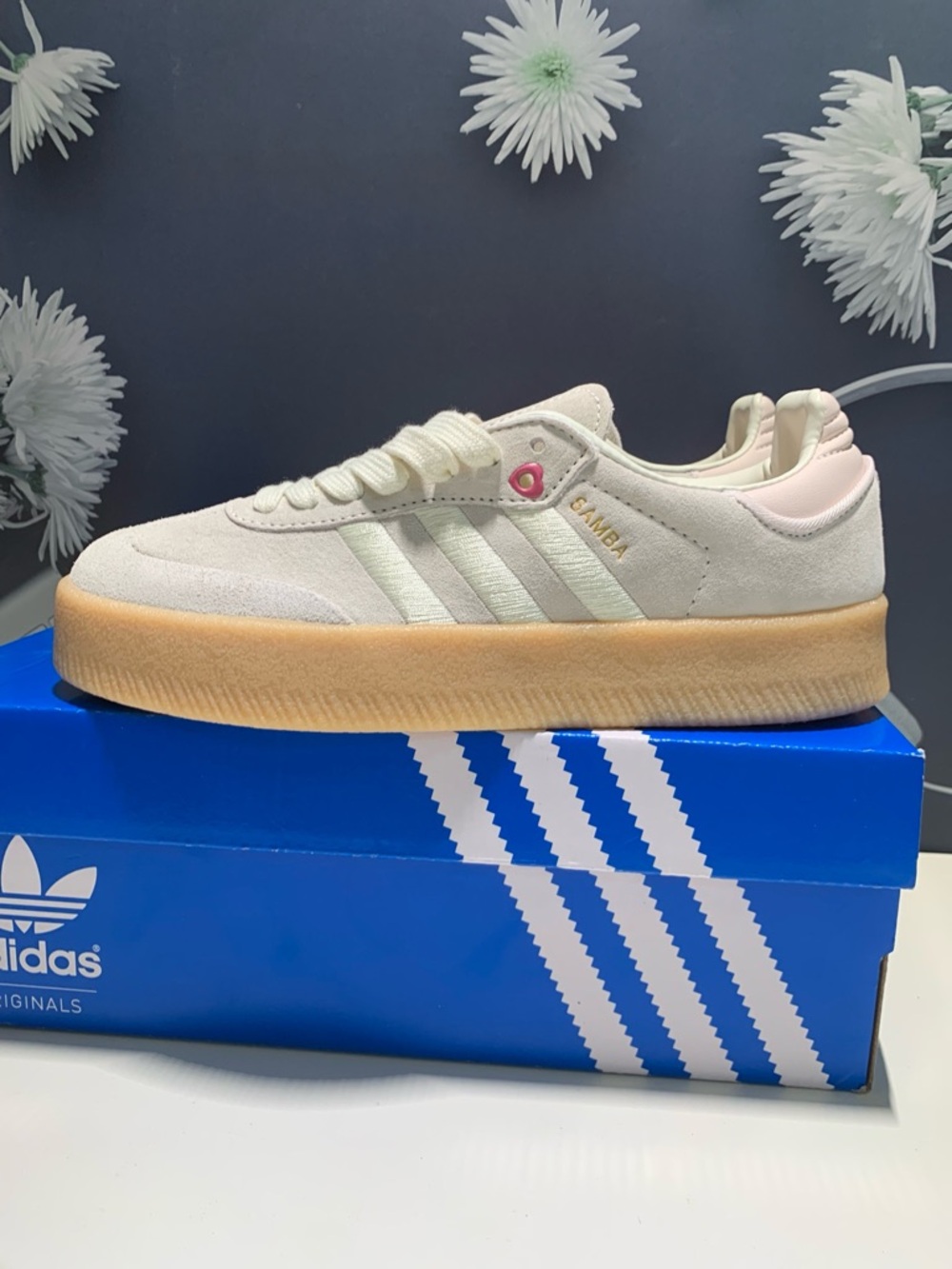 adidas Samba Platform Sneakers - Cream & Pink Accents - Picture 4 of 5